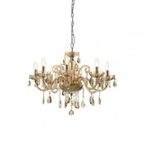 Murano 8 Bulb Chrome / Cognac Glass Chandelier, Chrome, Glass, Iron, K9 Crystal, Silver