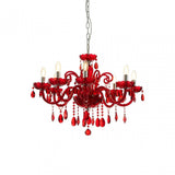 Murano Chrome and Red Crystal Glass Chandelier, Chrome, Glass, Iron, K9 Crystal, Red