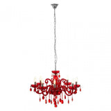 Murano Chrome and Red Crystal Glass Chandelier, Chrome, Glass, Iron, K9 Crystal, Red