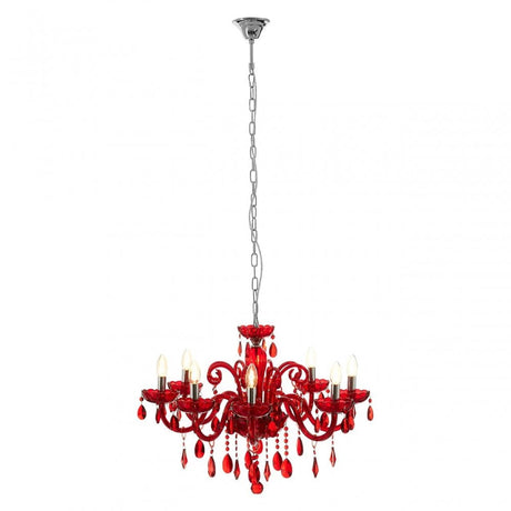 Murano Chrome and Red Crystal Glass Chandelier, Chrome, Glass, Iron, K9 Crystal, Red