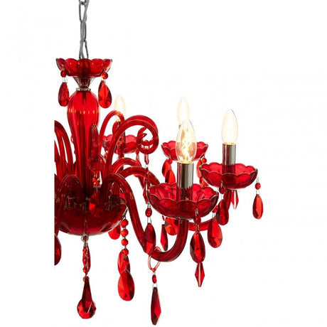 Murano Chrome and Red Crystal Glass Chandelier, Chrome, Glass, Iron, K9 Crystal, Red