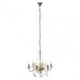 Murano 6 Bulb Clear Crystal Chandelier, Chrome, Glass, Iron, K9 Crystal, Clear