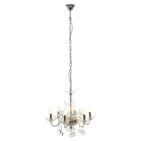 Murano 6 Bulb Clear Crystal Chandelier, Chrome, Glass, Iron, K9 Crystal, Clear