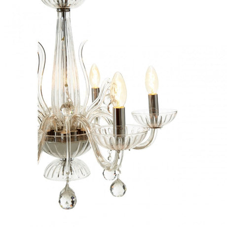 Murano 6 Bulb Clear Crystal Chandelier, Chrome, Glass, Iron, K9 Crystal, Clear