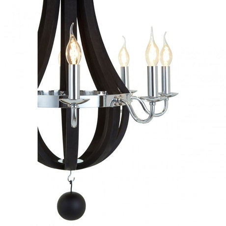 Tuskin Chandelier, Iron, Eucalyptus Wood, Black