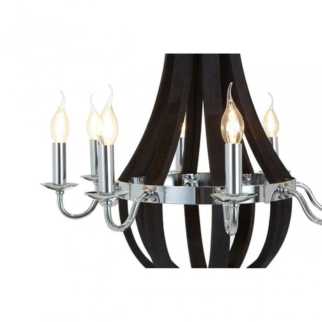 Tuskin Chandelier, Iron, Eucalyptus Wood, Black