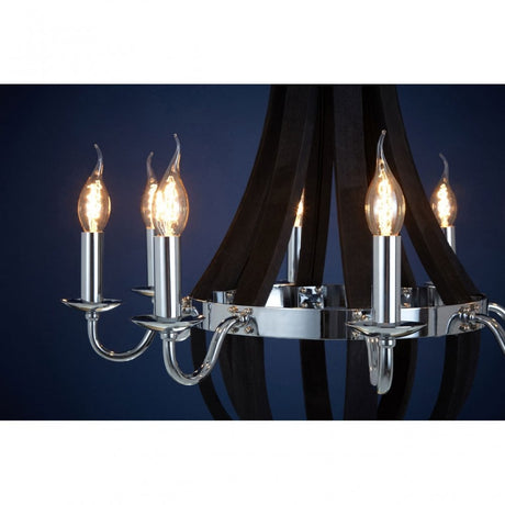 Tuskin Chandelier, Iron, Eucalyptus Wood, Black