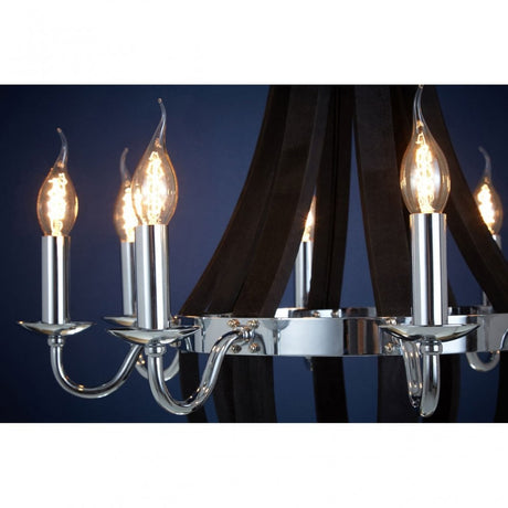 Tuskin Chandelier, Iron, Eucalyptus Wood, Black