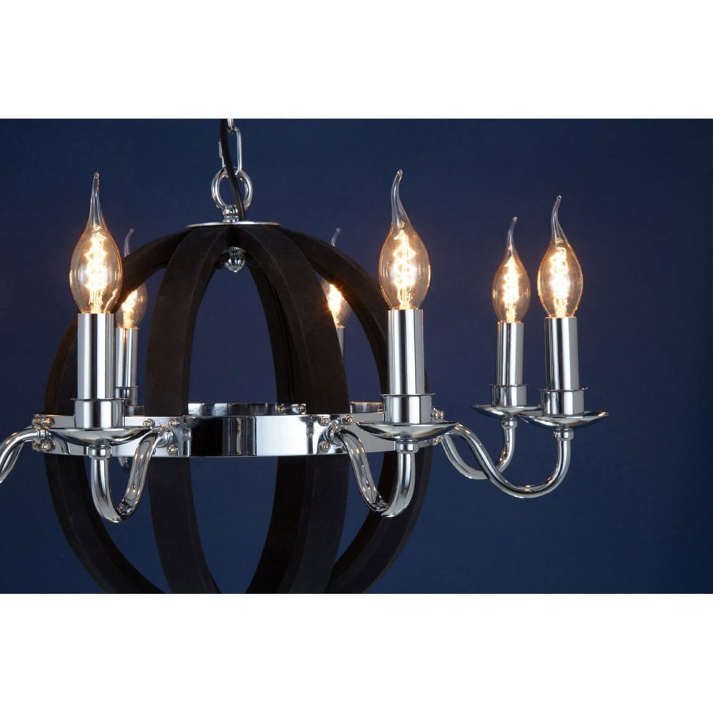 Tuskin Chandelier, Iron, Eucalyptus Wood, Black