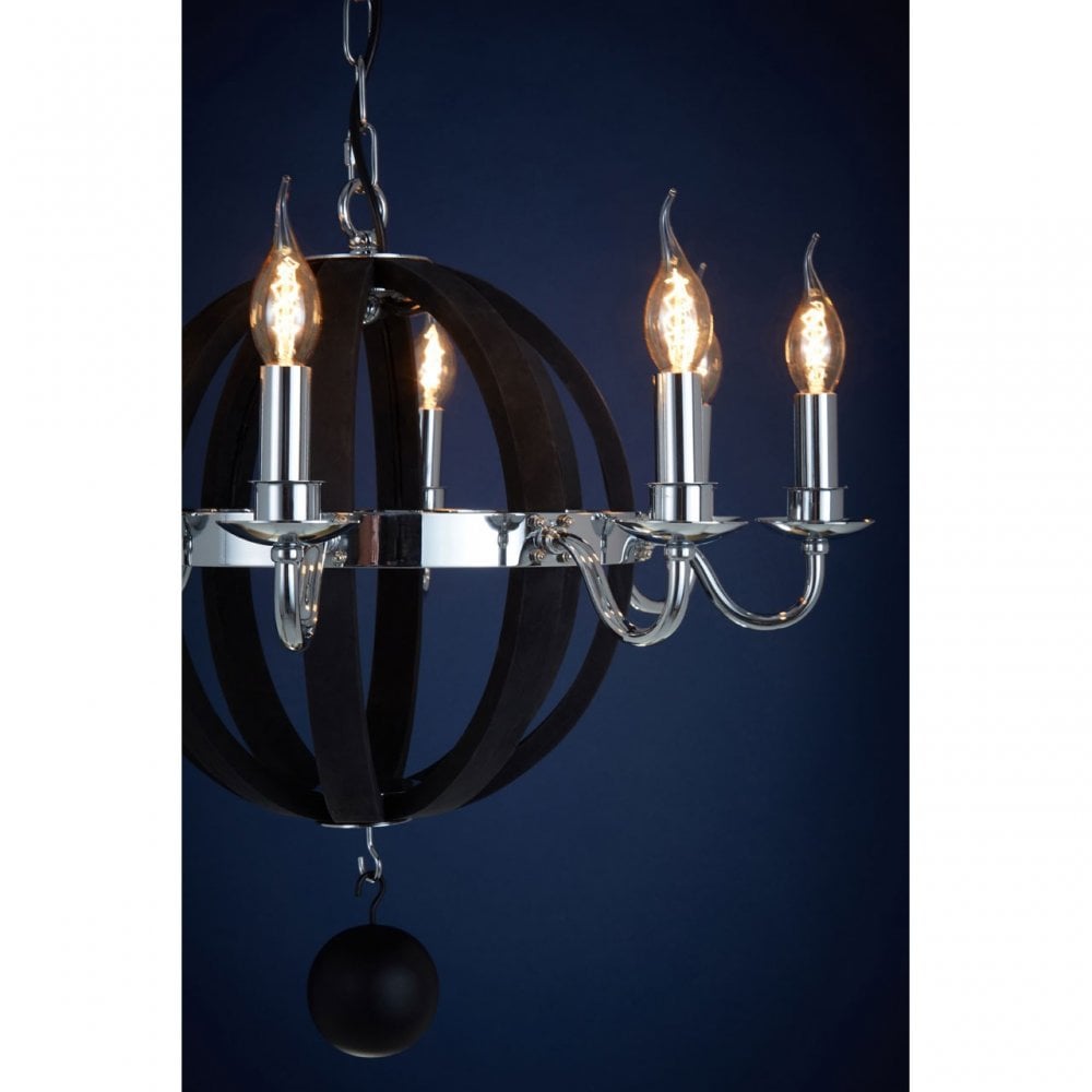 Tuskin Chandelier, Iron, Eucalyptus Wood, Black