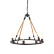 Townhouse 8 Bulb Chandelier, Iron, Linen Rope, Black