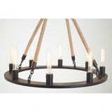 Townhouse 8 Bulb Chandelier, Iron, Linen Rope, Black