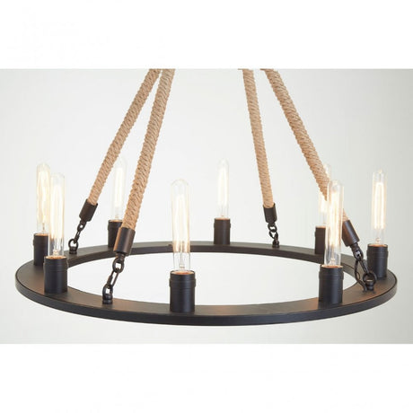 Townhouse 8 Bulb Chandelier, Iron, Linen Rope, Black