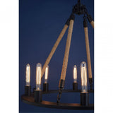 Townhouse 8 Bulb Chandelier, Iron, Linen Rope, Black