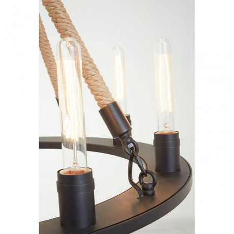 Townhouse 8 Bulb Chandelier, Iron, Linen Rope, Black