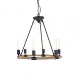 Townhouse 6 Bulb Chandelier, Iron, Linen Rope, Black
