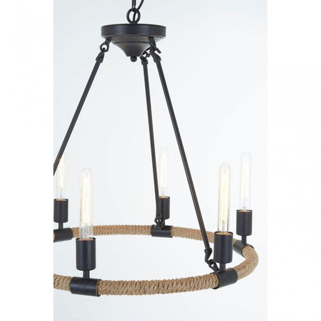 Townhouse 6 Bulb Chandelier, Iron, Linen Rope, Black