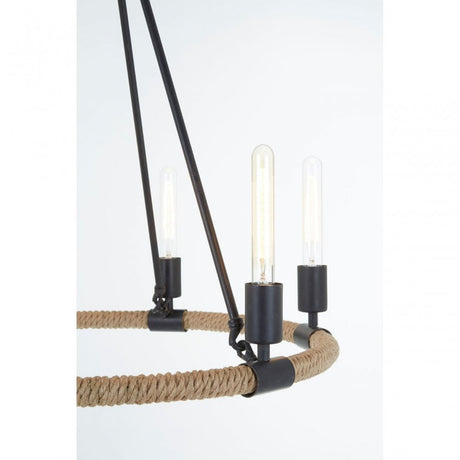 Townhouse 6 Bulb Chandelier, Iron, Linen Rope, Black