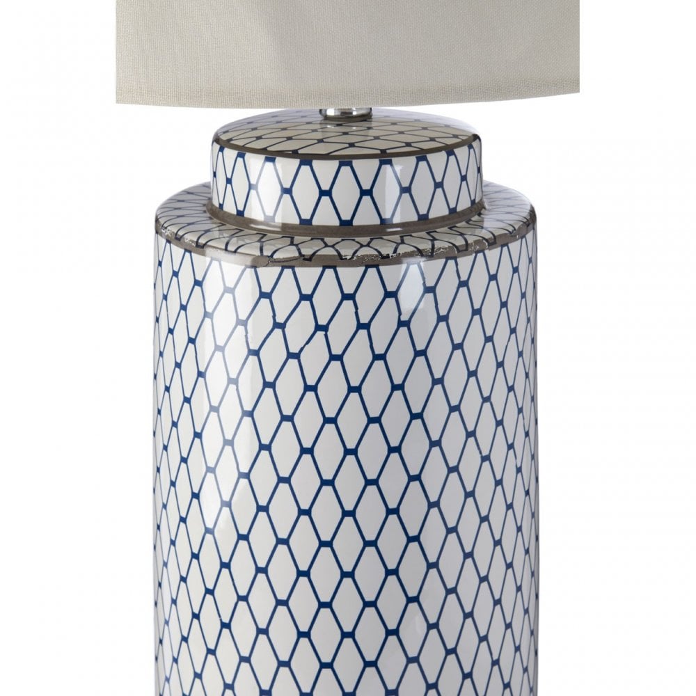 Ceramic Table Lamp / Cream Shade, Ceramic, Linen, White