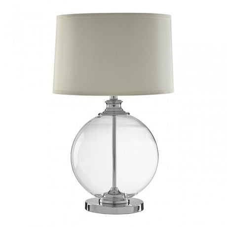 Edna Small Ivory Table Lamp, Chrome, Glass, Linen, White