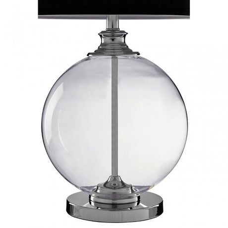 Edna Small Black Table Lamp, Chrome, Glass, Linen, Black