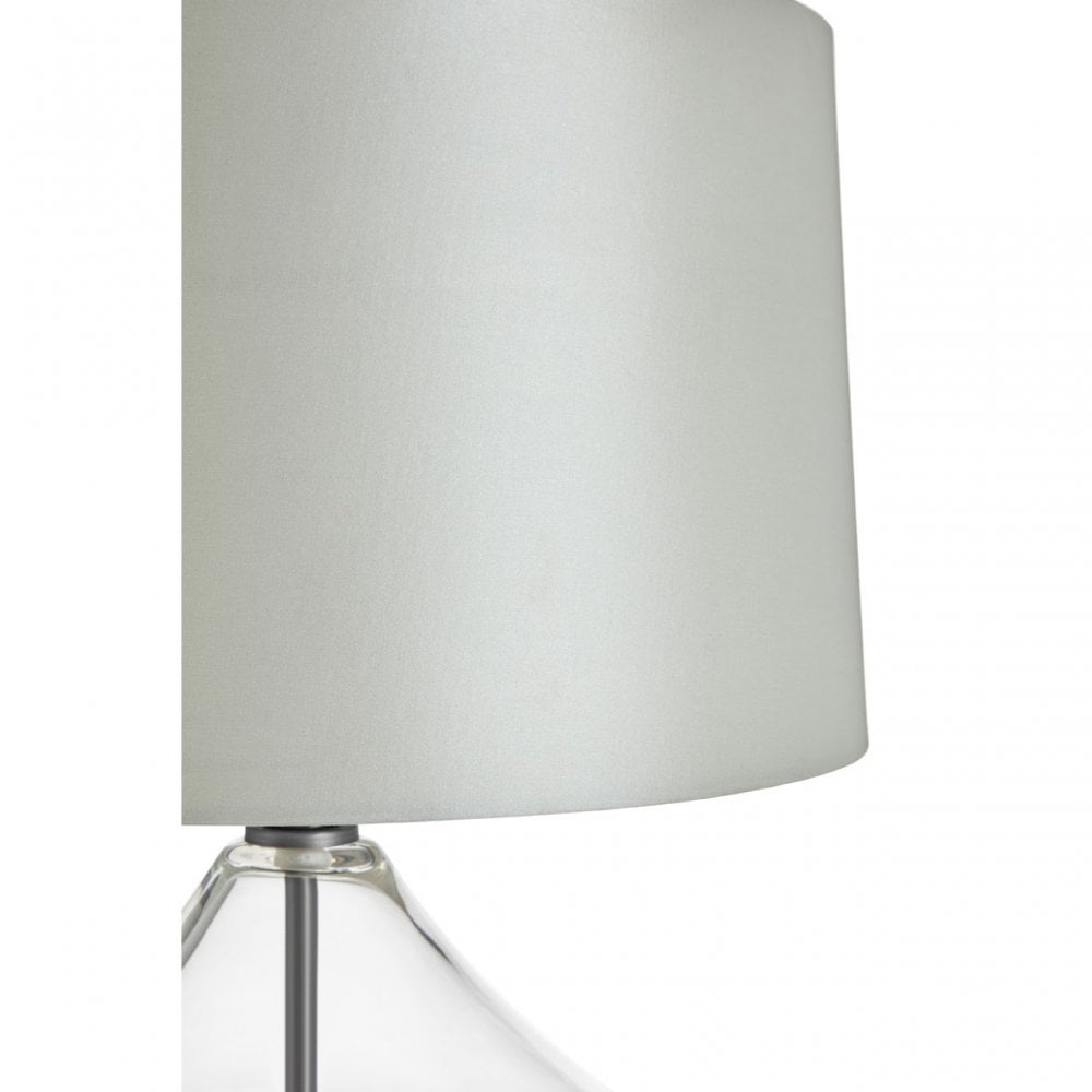 Usha Light Grey Shade Table Lamp with EU Plug, Chromed Fabric, Glass, Grey