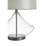 Usha Light Grey Shade Table Lamp with EU Plug, Chromed Fabric, Glass, Grey