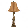 Peacock Table Lamp, Polystone, Silk, Bronze