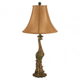 Peacock Table Lamp, Polystone, Silk, Bronze