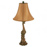 Peacock Table Lamp, Polystone, Silk, Bronze