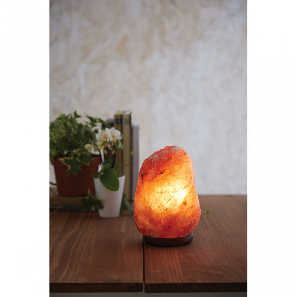 Natural Salt Lamp, Natural Salt, Wood, Orange