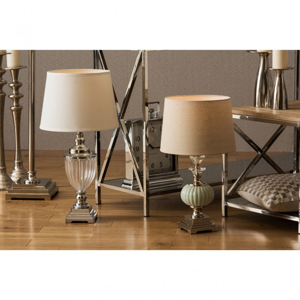 Ulyana Table Lamp, Crystal, Glass, Iron, Linen