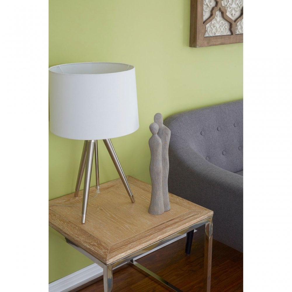 Unique Tripod Table Lamp, Iron, Linen, Cream