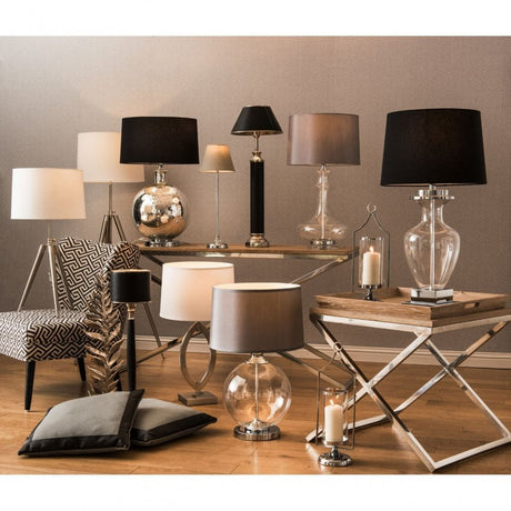 Aysel Table Lamp, Glass, Linen, Silver