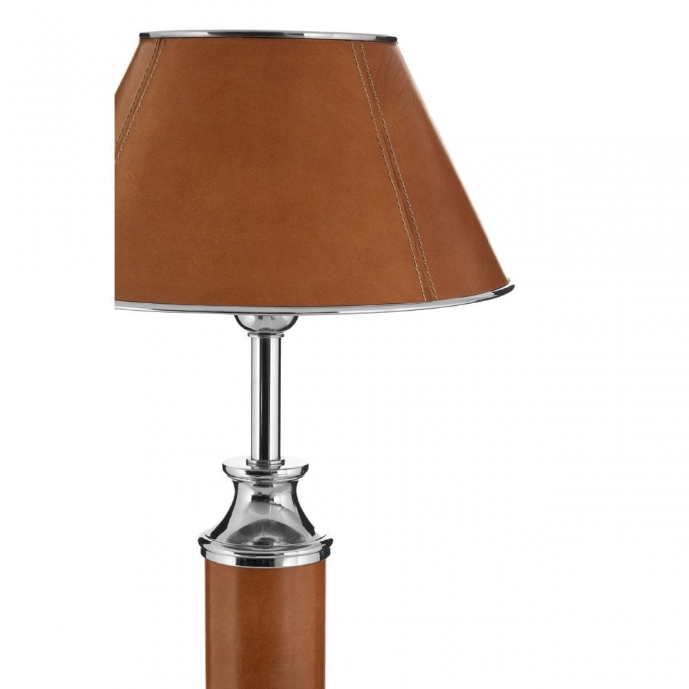 Oxlane Oxlane Churchill Table Lamp, Aluminium, Brass, Leather, Iron, Steel, Brown