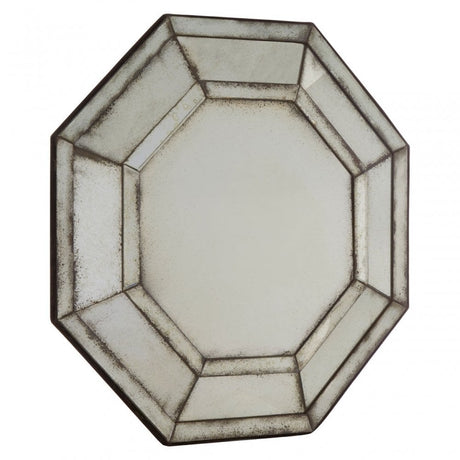 Rizzar 3D Hexagonal Wall Mirror, Glass, Plywood, Black