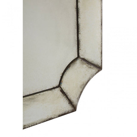 Rizzar Wall Mirror with Curved Corners, Glass, Plywood, Black