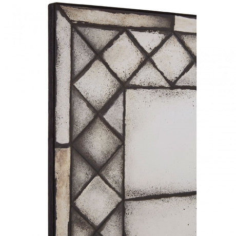 Rizzar Cross Frame Wall Mirror, Glass, Plywood, Black