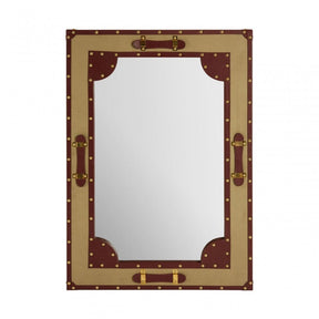 Columbus Canvas / Leather Trim Wall Mirror, Canvas, Mirrored Glass, Gold
