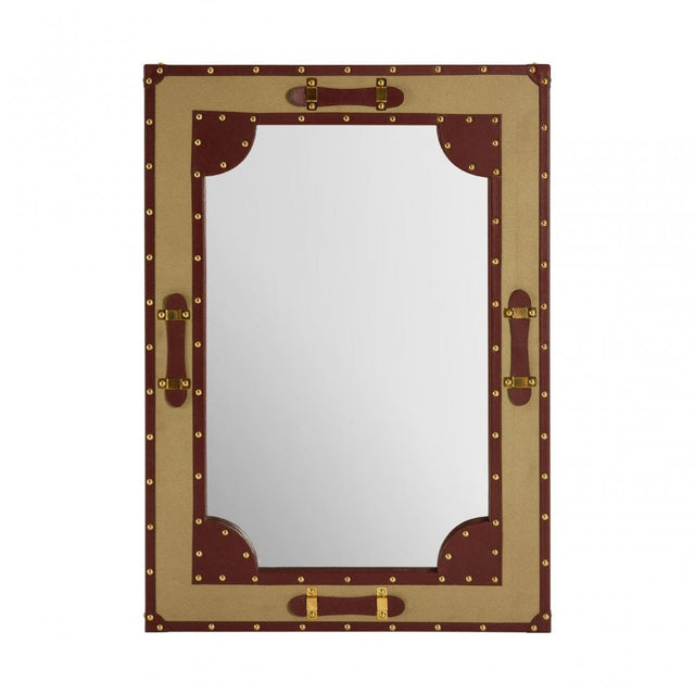 Columbus Canvas / Leather Trim Wall Mirror, Canvas, Mirrored Glass, Gold