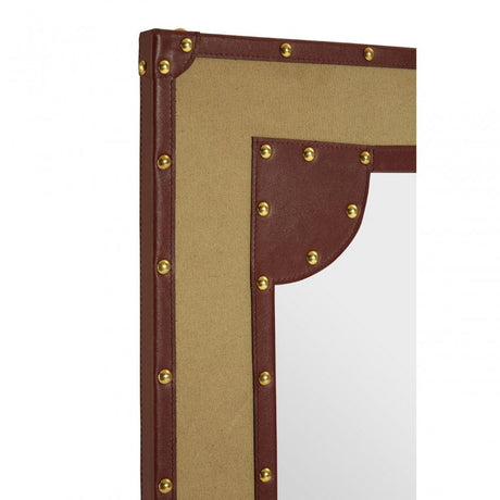 Columbus Canvas / Leather Trim Wall Mirror, Canvas, Mirrored Glass, Gold