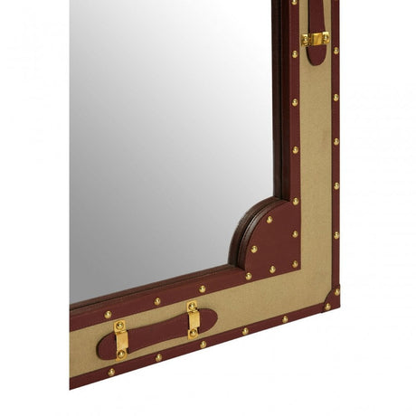 Columbus Canvas / Leather Trim Wall Mirror, Canvas, Mirrored Glass, Gold
