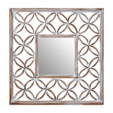 Antique White Lattice Frame Wall Mirror, Mirrored Glass, White