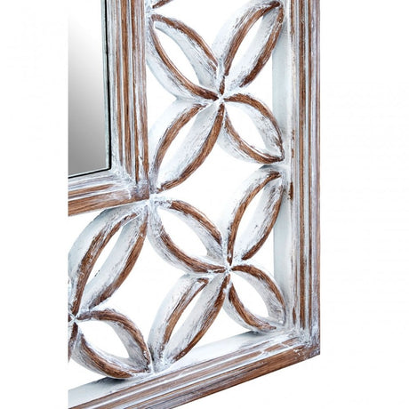 Antique White Lattice Frame Wall Mirror, Mirrored Glass, White