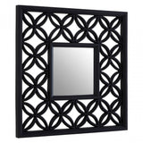 Square Black Lattice Frame Wall Mirror, Mirrored Glass, Black