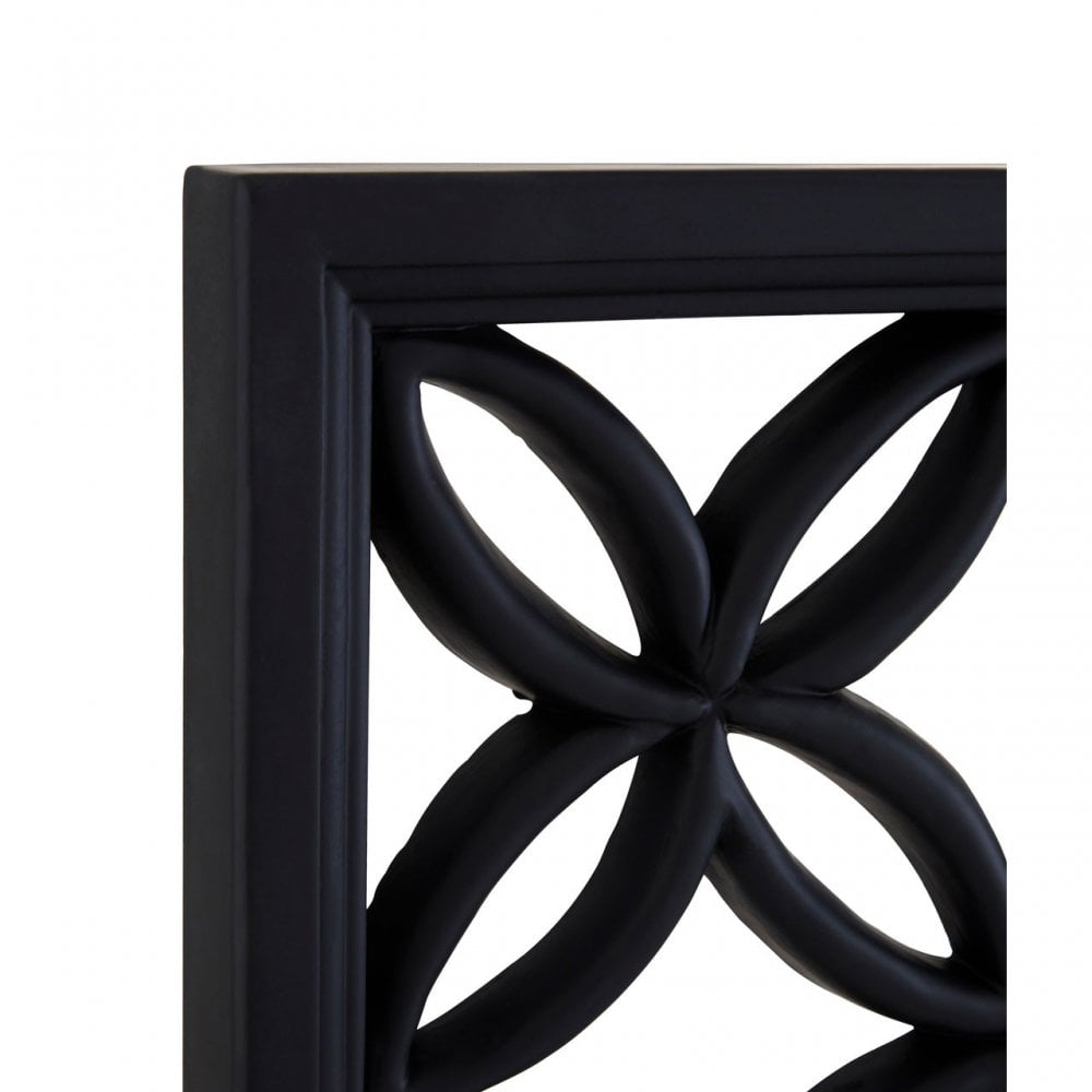 Square Black Lattice Frame Wall Mirror, Mirrored Glass, Black