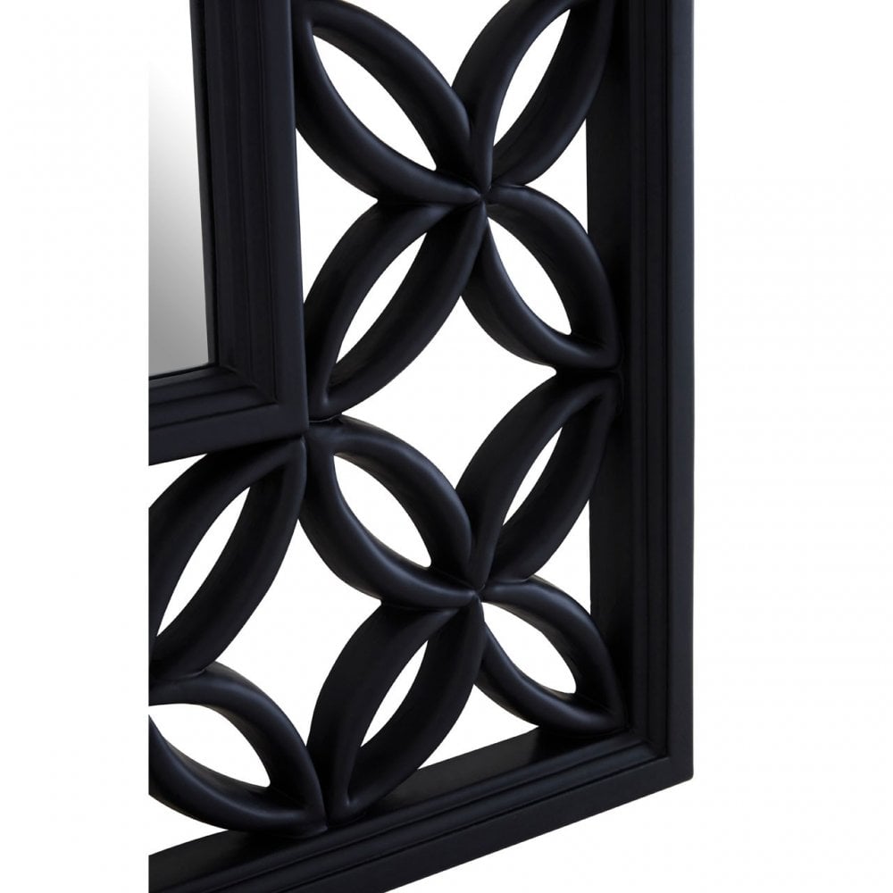 Square Black Lattice Frame Wall Mirror, Mirrored Glass, Black