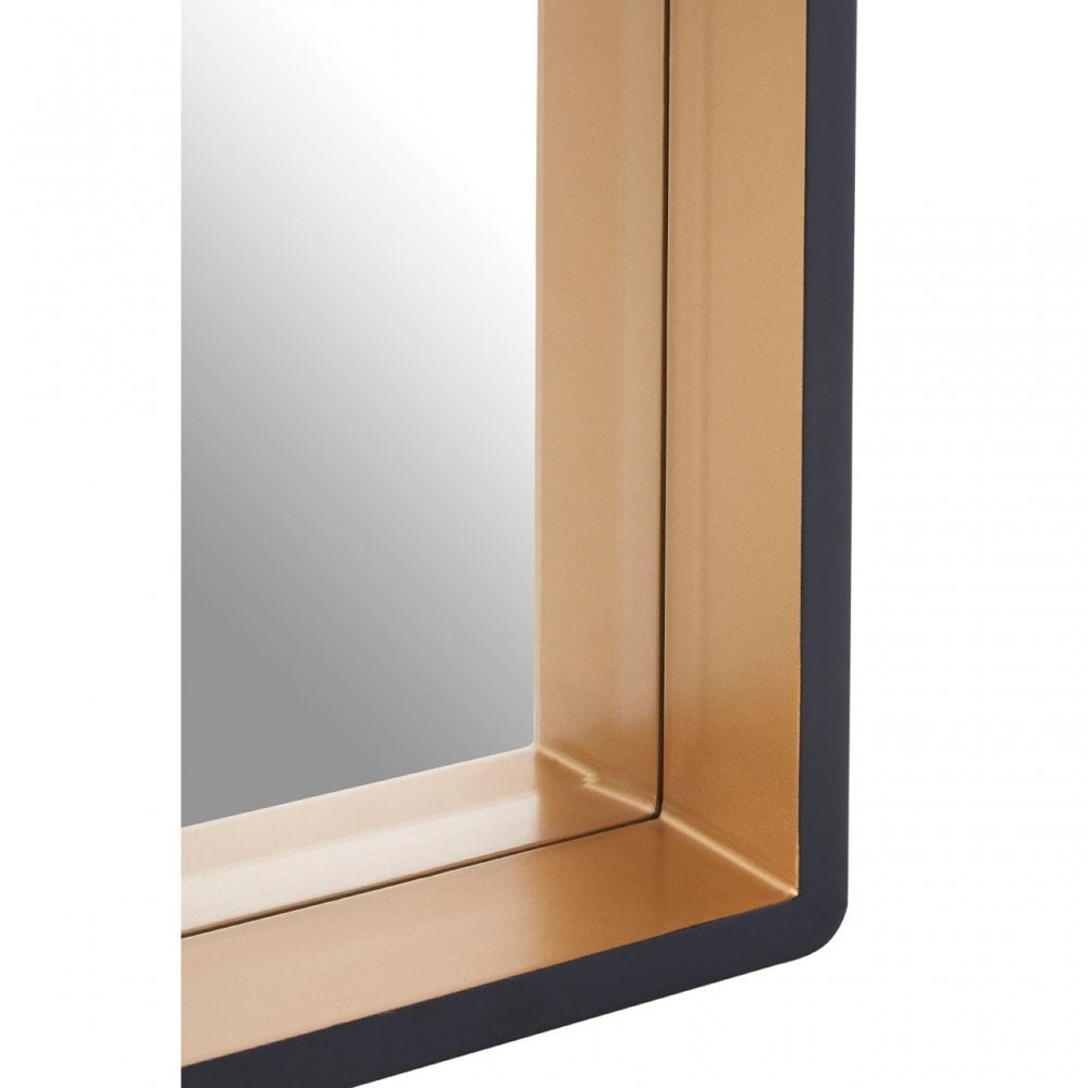 Large Black Wall Mirror with Gold Edge, Wood, Mirrored Glass, Black