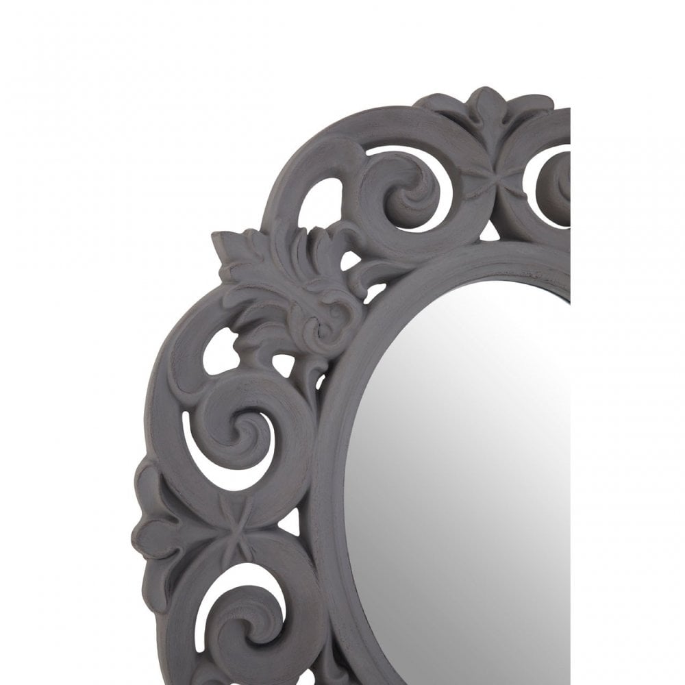 Antique Grey Scroll Design Wall Mirror, Mirrored Glass, Grey