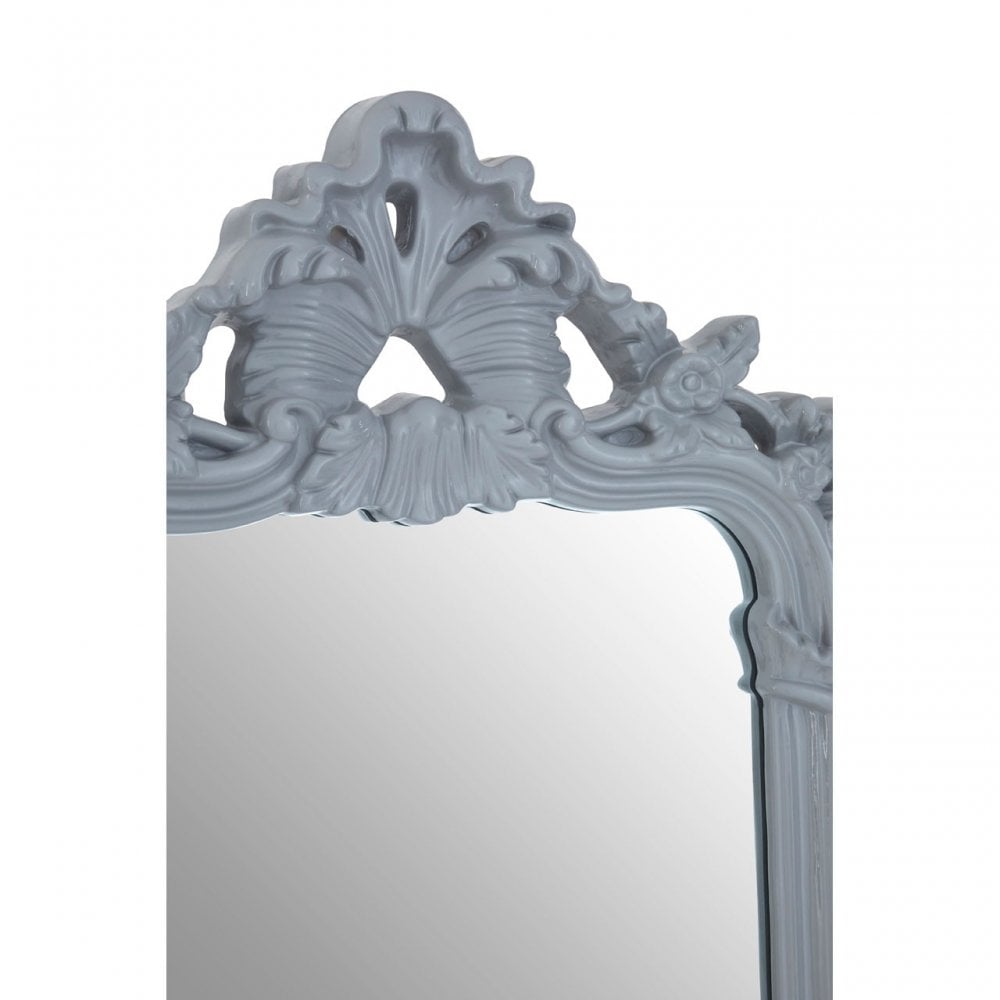 Grey Wall Mirror with Decorative Crest, Mirrored Glass, Grey